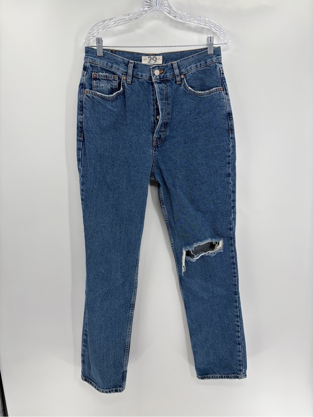 Free people we the free ripped distress blue straight leg denim jeans size 30